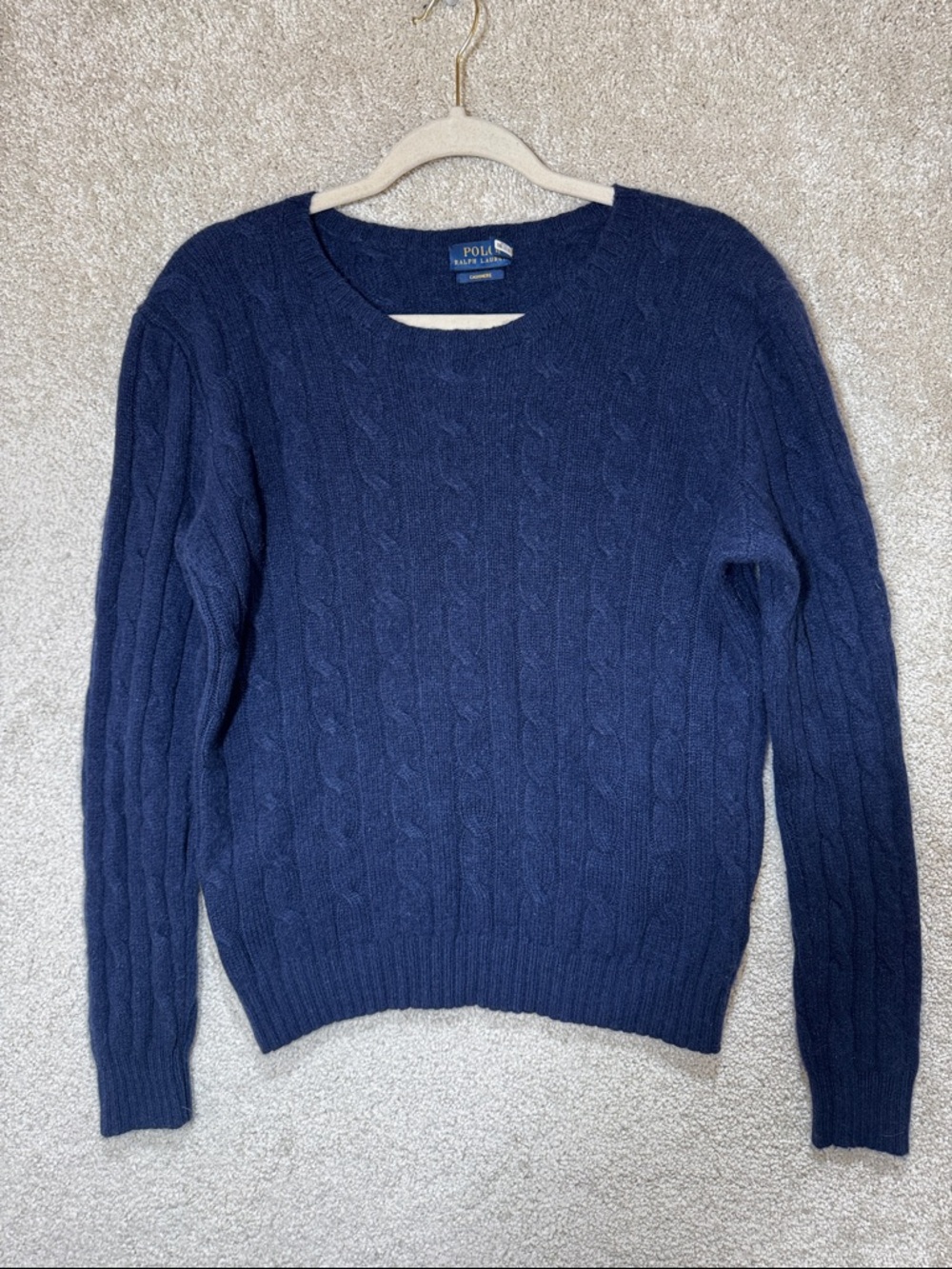 Polo Ralph Lauren Women’s Large 100% Cashmere Sweater Navy Blue Crew Neck